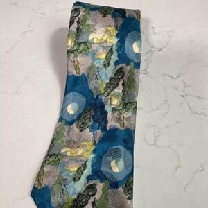Vintage Ermenegildo Zegna Abstract Floral Silk Tie Blue Green Made in Italy